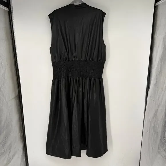 Anthropologie The Tommie Smocked Front-Zip Shirt Dress 3X Faux Leather Edition - Picture 3 of 9